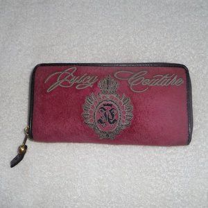 Juicy Couture Velour Velvet Embroidered Large Zip-Around Wallet, Hot Pink